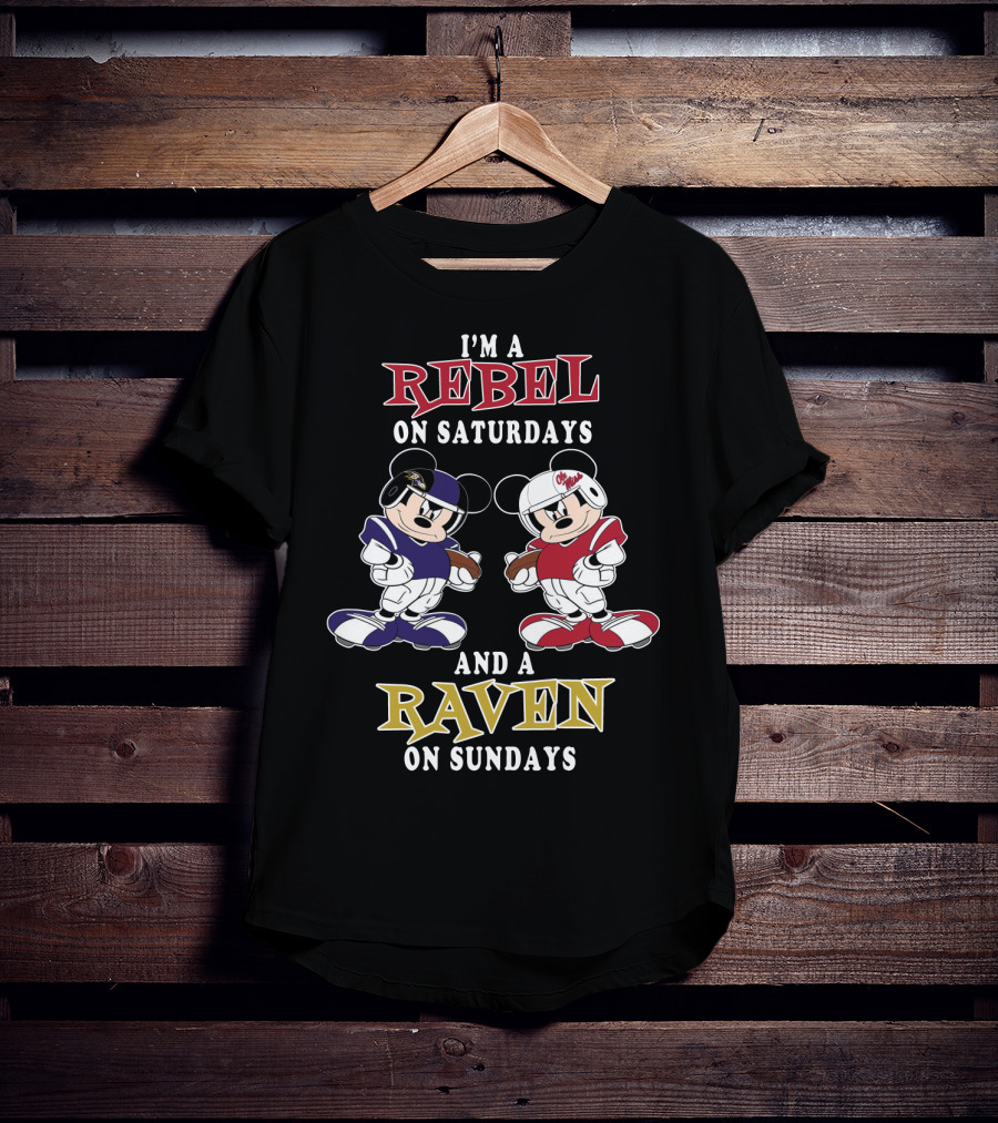 I'm A Rebel On Saturdays And A Raven On Sundays Mickey Football T-Shirt