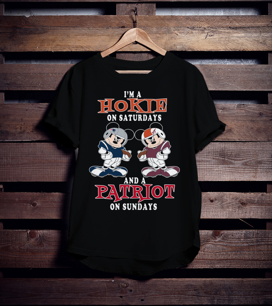 I'm A Hokie On Saturdays And A Patriot On Sundays Mickey Mouse Football Players T-Shirt