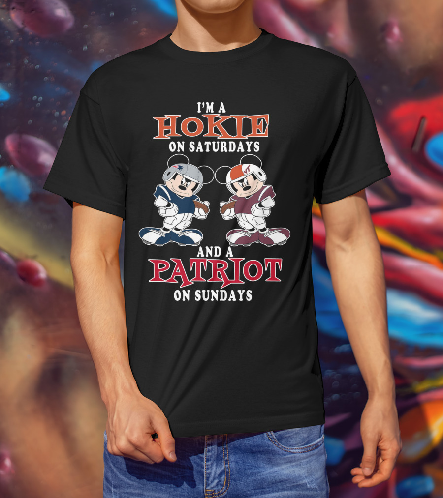 I'm A Hokie On Saturdays And A Patriot On Sundays Mickey Mouse Football Players T-Shirt