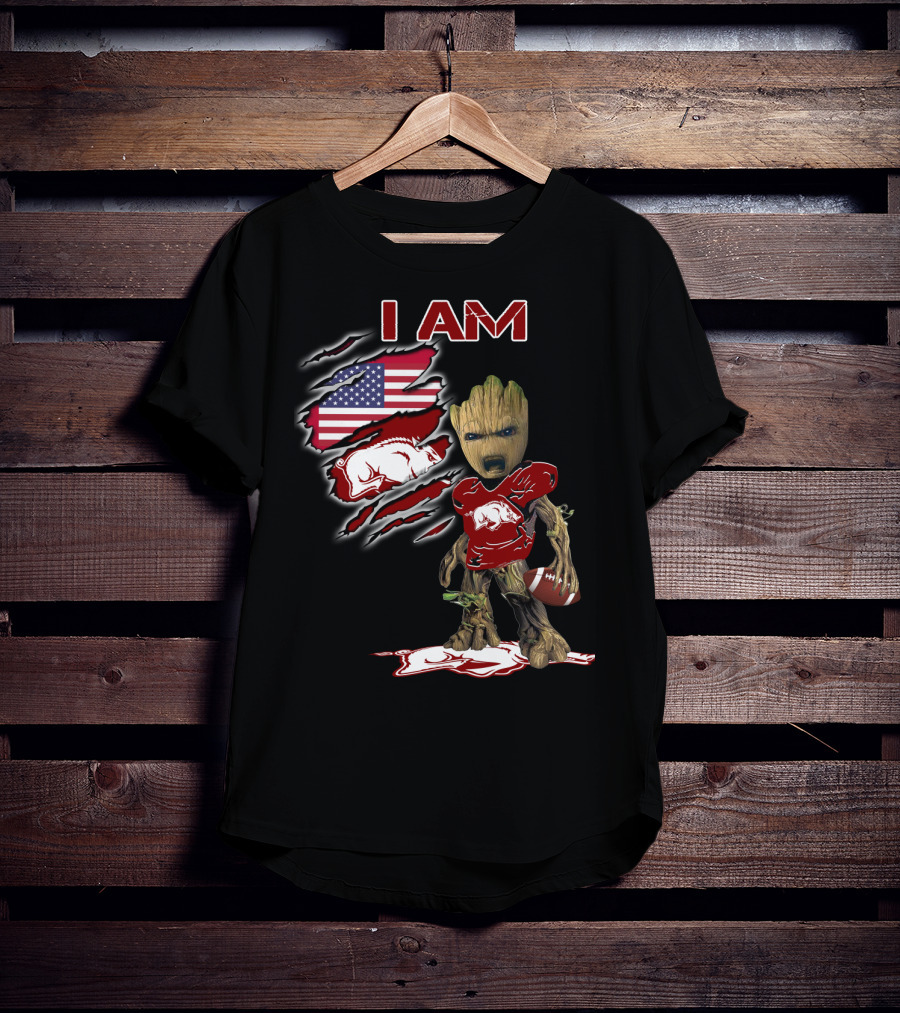 I Am Groot Arkansas Razorbacks Football Usa Flag T-Shirt
