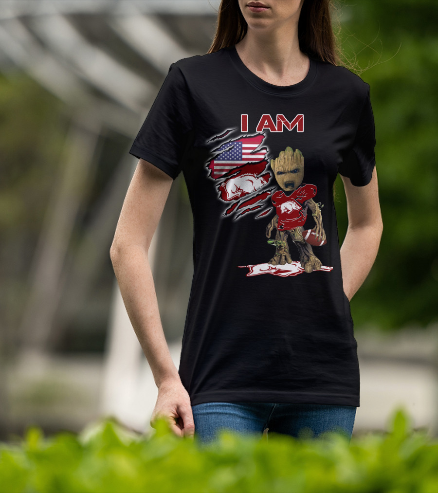 I Am Groot Arkansas Razorbacks Football Usa Flag T-Shirt