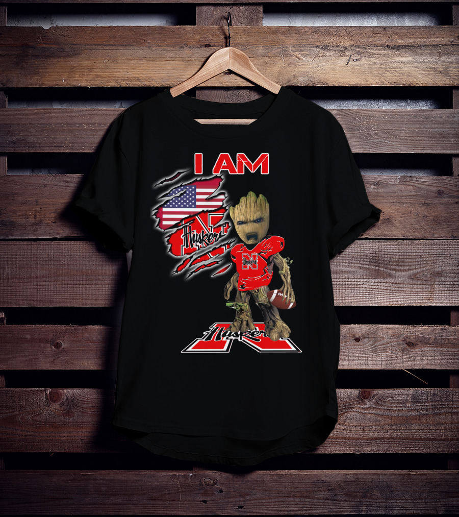I Am Husker Groot Football Fan American Flag T-Shirt
