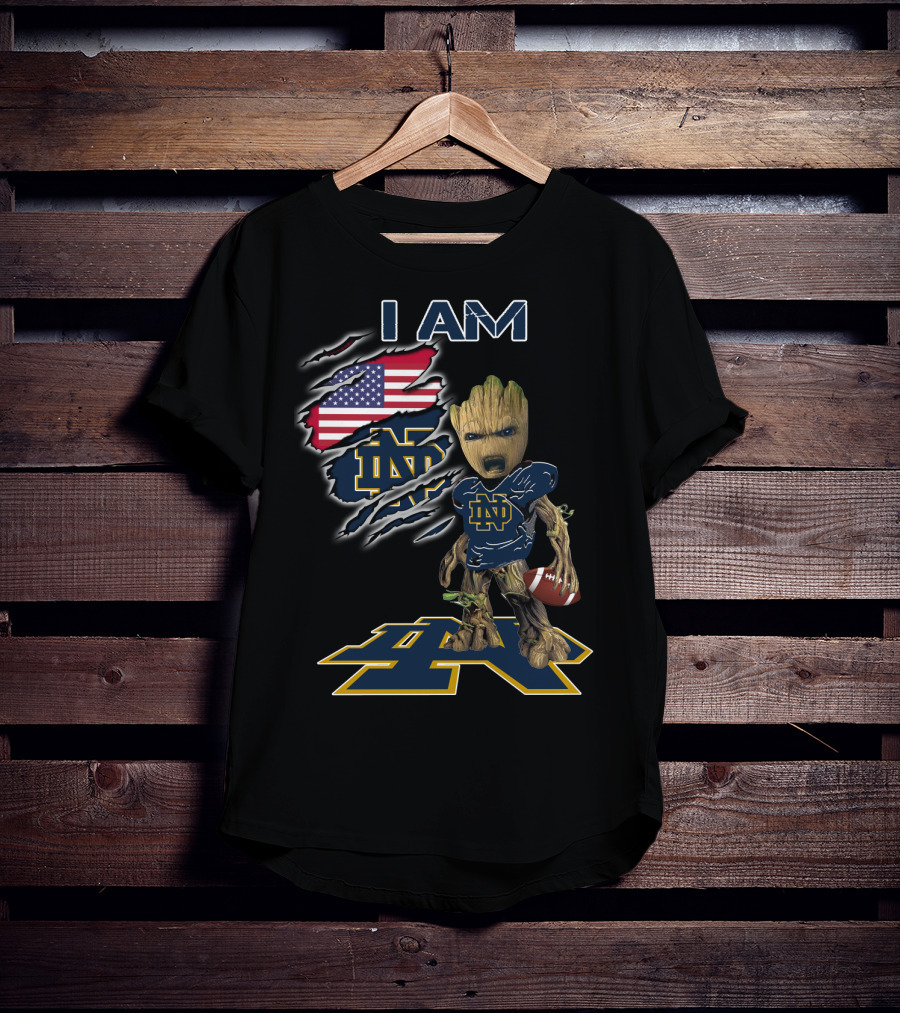 I Am Groot Notre Dame Football Fan Usa Flag T-Shirt