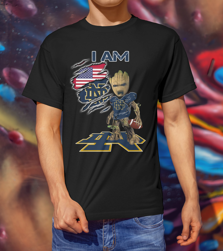 I Am Groot Notre Dame Football Fan Usa Flag T-Shirt