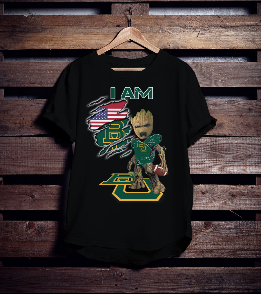 I Am Baylor University Football Groot American Flag Fan T-Shirt