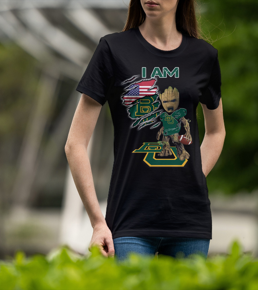 I Am Baylor University Football Groot American Flag Fan T-Shirt
