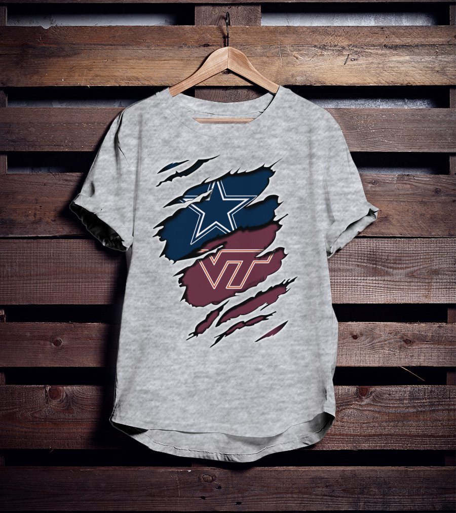 Cowboys Star Vt Hokies Torn Claw Marks T-Shirt