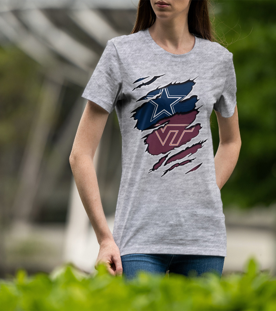 Cowboys Star Vt Hokies Torn Claw Marks T-Shirt