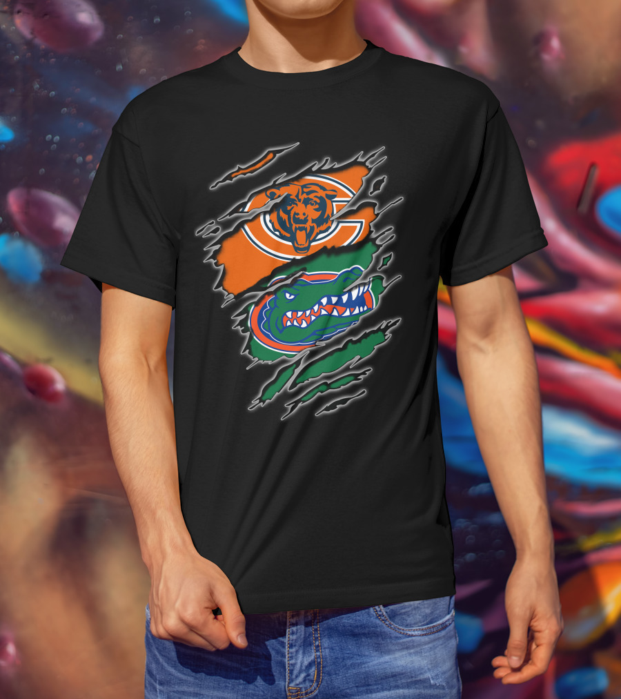 Chicago Bears Florida Gators Team Logos Torn T-Shirt