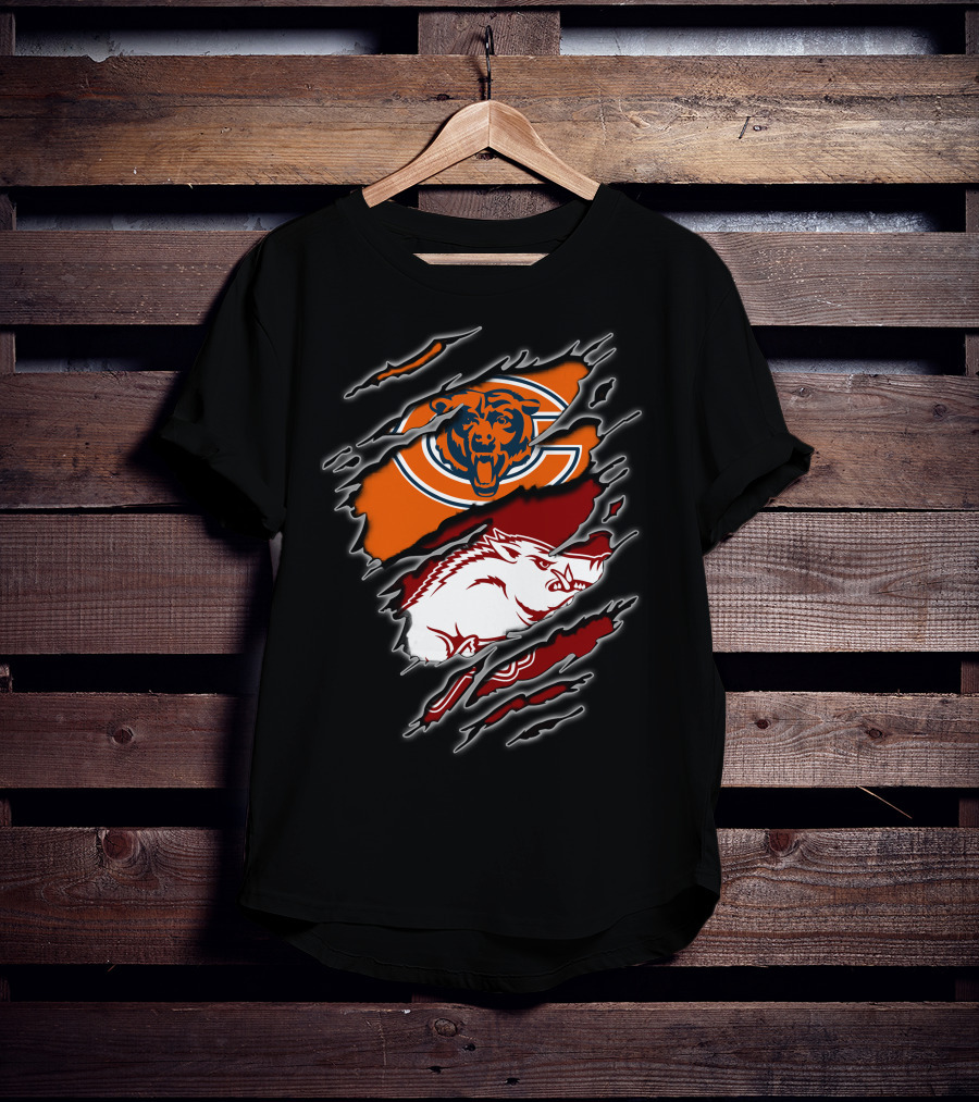 Chicago Bears And Arkansas Razorbacks Team Logo Fusion T-Shirt