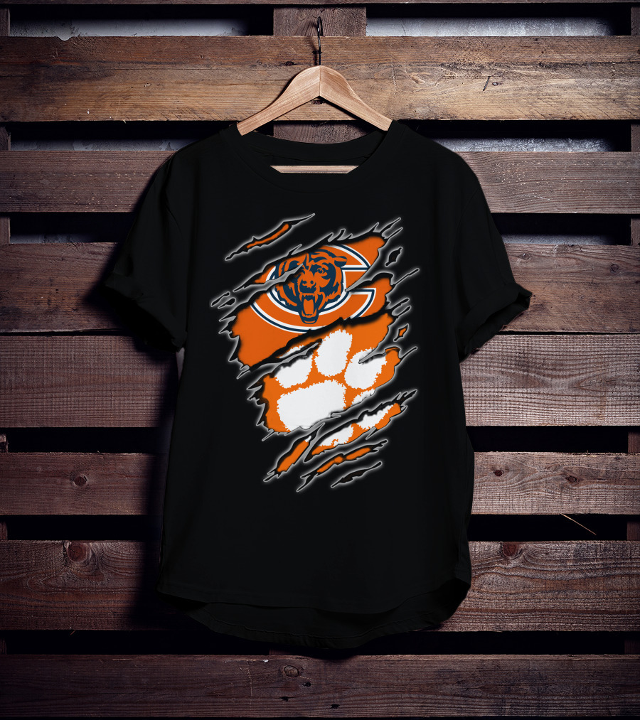 Chicago Bears Clemson Tigers Paw Logo Mashup T-Shirt