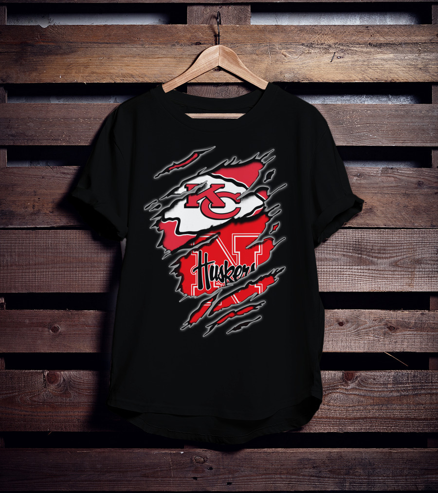 Kansas City Chiefs Nebraska Huskers Logo Fusion T-Shirt