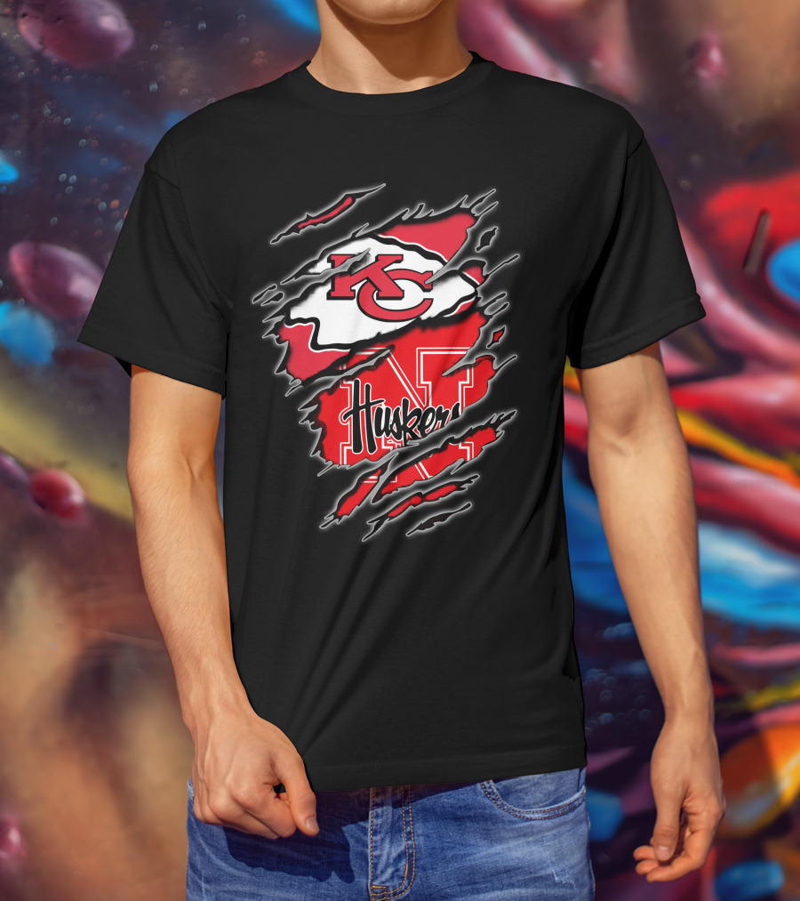 Kansas City Chiefs Nebraska Huskers Logo Fusion T-Shirt