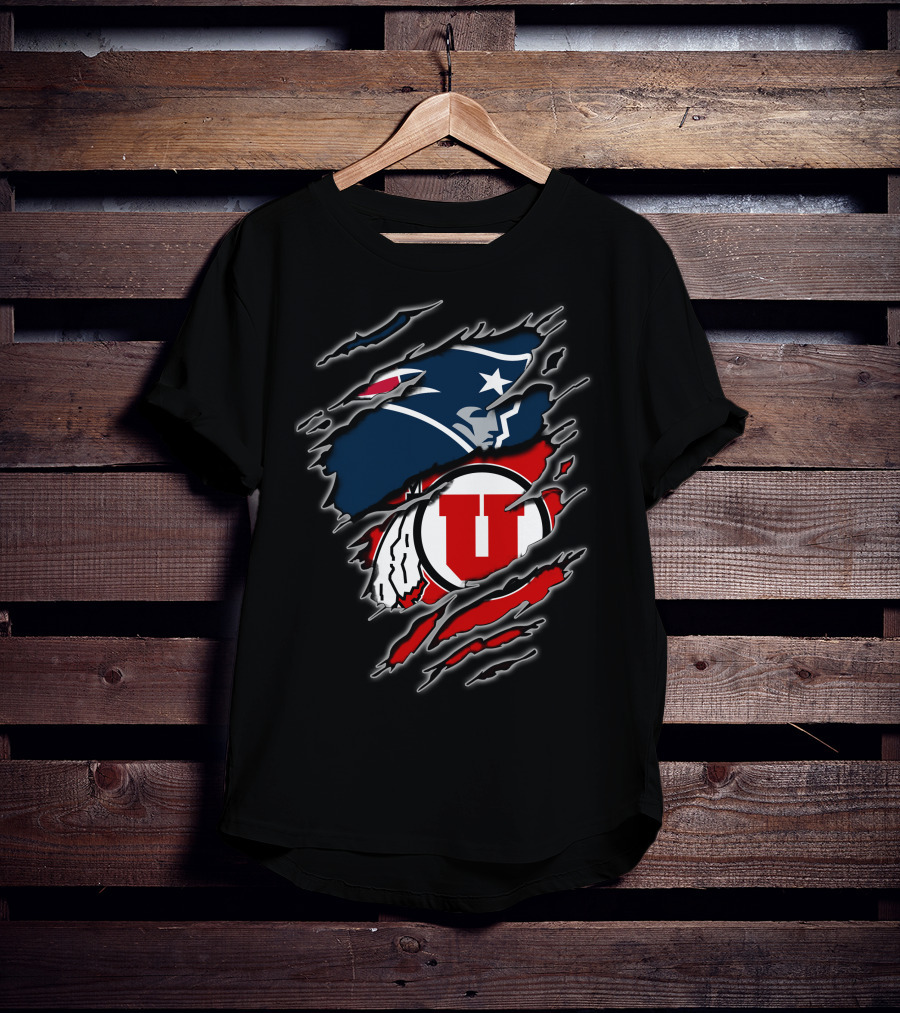 Patriots And Utah Utes Logos Torn T-Shirt
