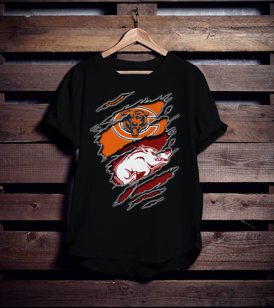 Chicago Bears Arkansas Razorbacks Ripped T-Shirt