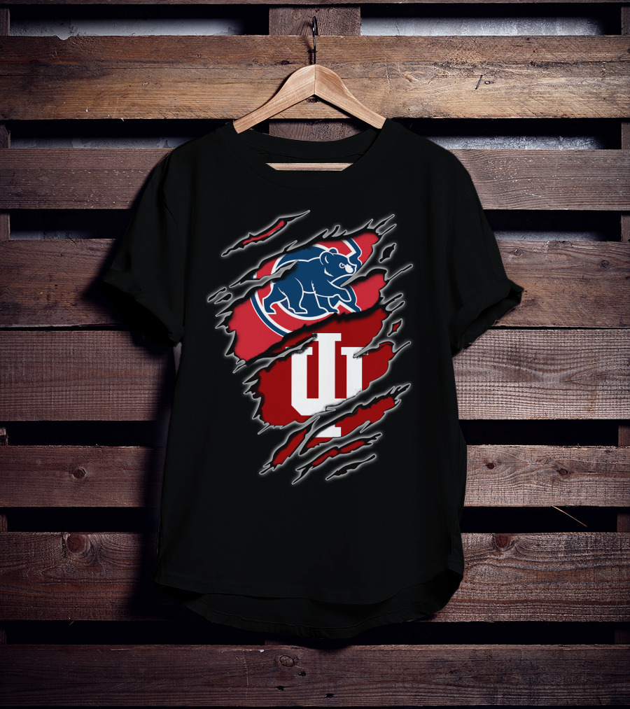 Chicago Cubs Indiana Hoosiers Dual Logo Claw Marks T-Shirt