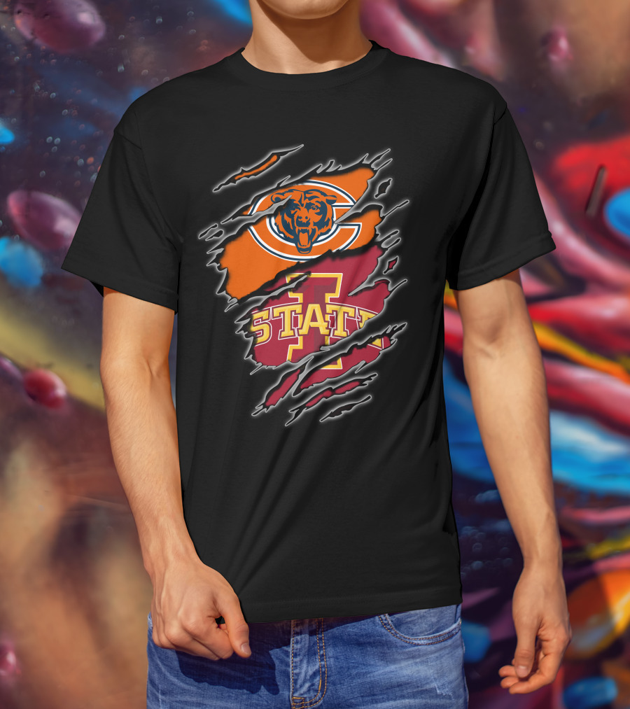 Chicago Bears Iowa State Cyclones Torn Graphics T-Shirt