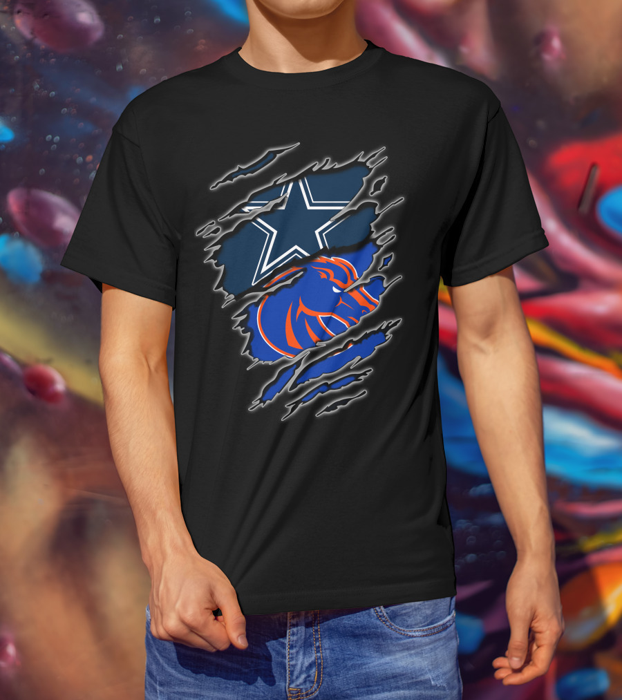 Dallas Cowboys And Boise State Broncos Torn T-Shirt