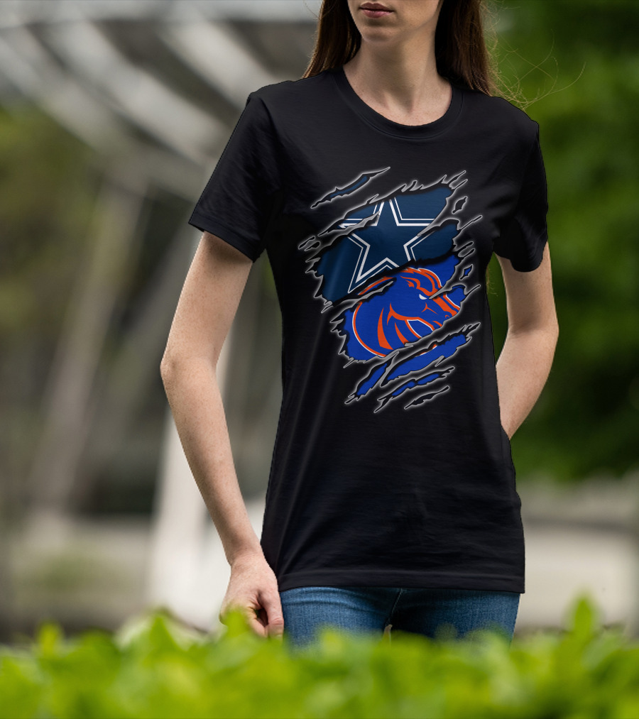 Dallas Cowboys And Boise State Broncos Torn T-Shirt