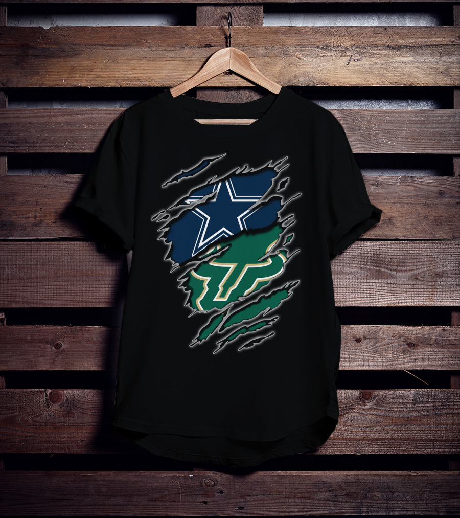 Cowboys Bulls Star And Usf Bulls Horns Claw Marks T-Shirt