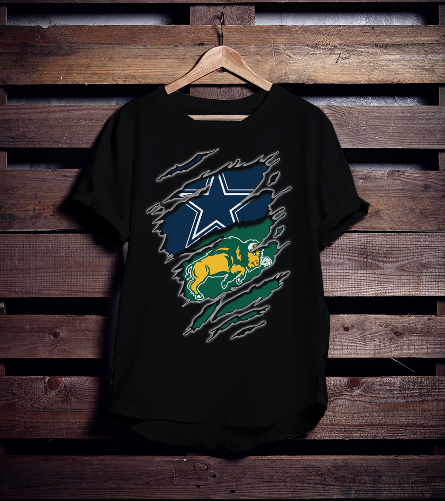 Dallas Cowboys North Dakota State Bison Dual Logo Ripped T-Shirt