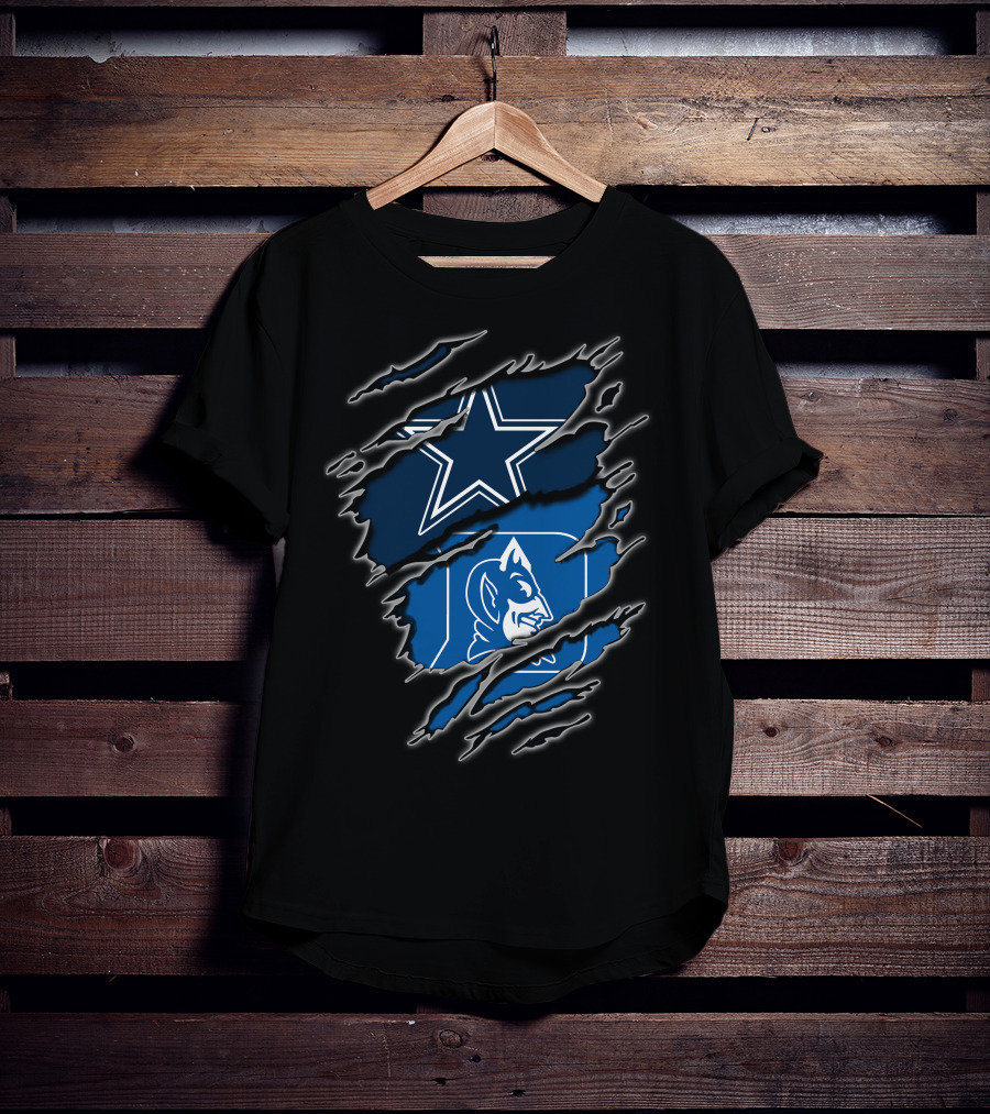 Dallas Cowboys Star Duke Blue Devils Logo Torn T-Shirt