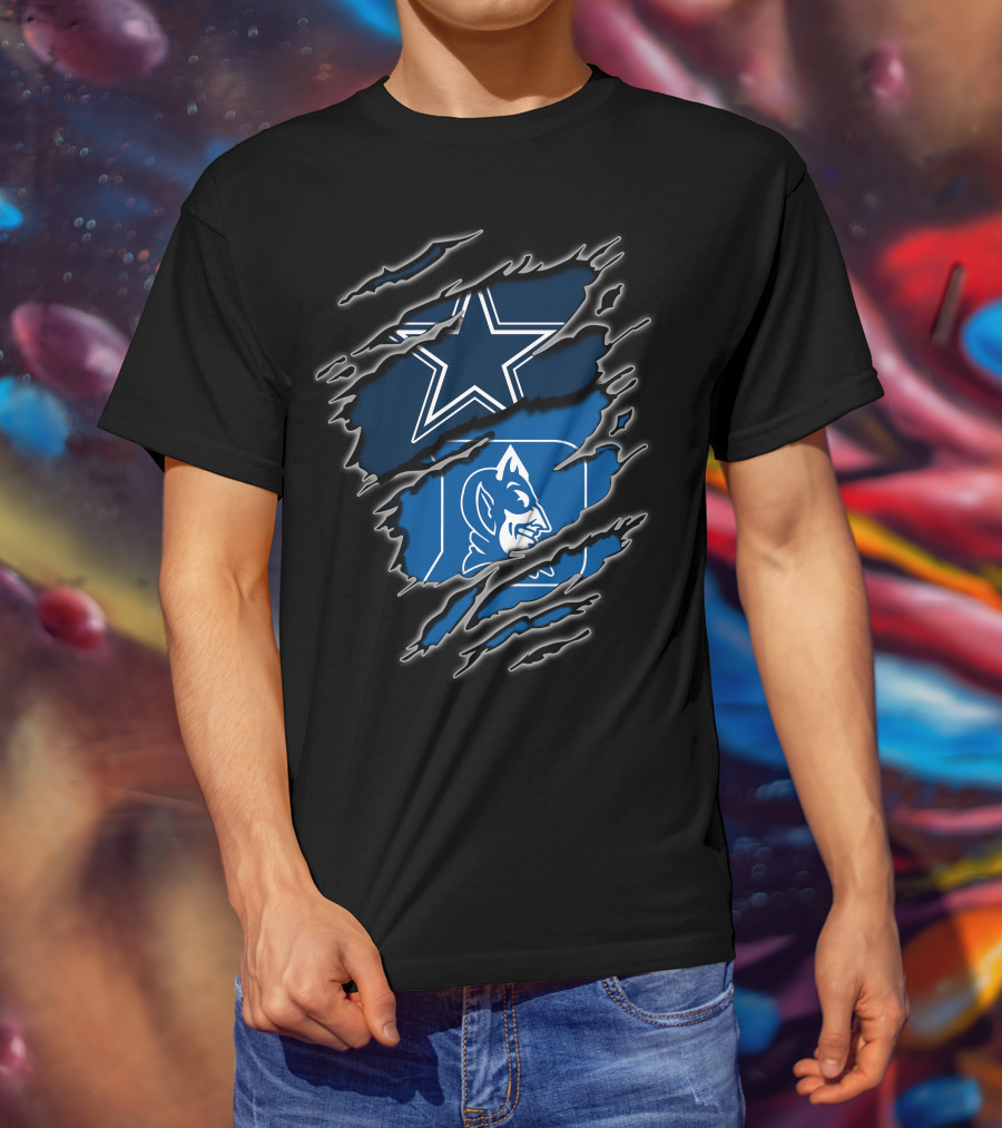 Dallas Cowboys Star Duke Blue Devils Logo Torn T-Shirt