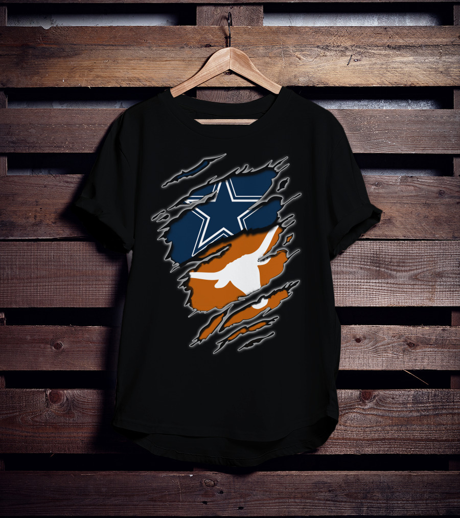 Cowboys Longhorn Star And Bull Ripped Layers T-Shirt