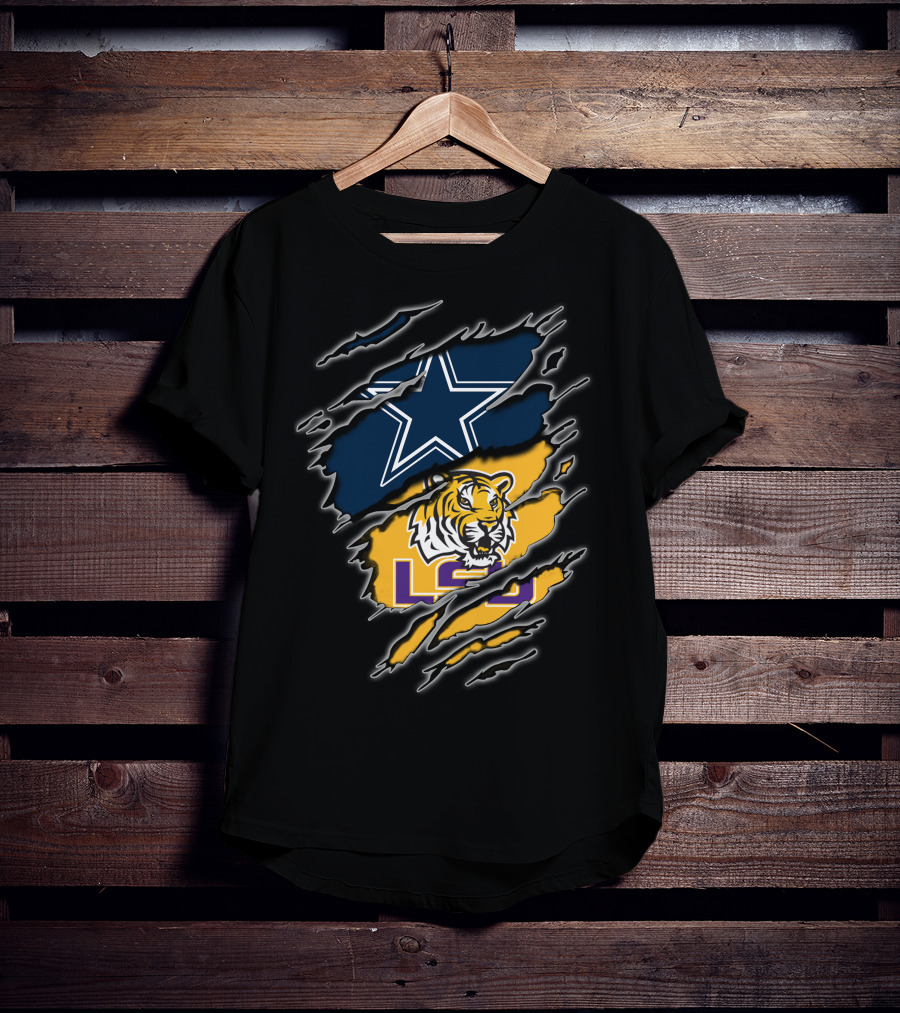 Cowboys Star Logo And Lsu Tiger Claw Swipes T-Shirt