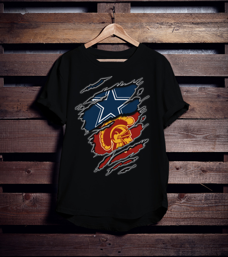 Cowboys Star Over Trojan Helmet Torn T-Shirt