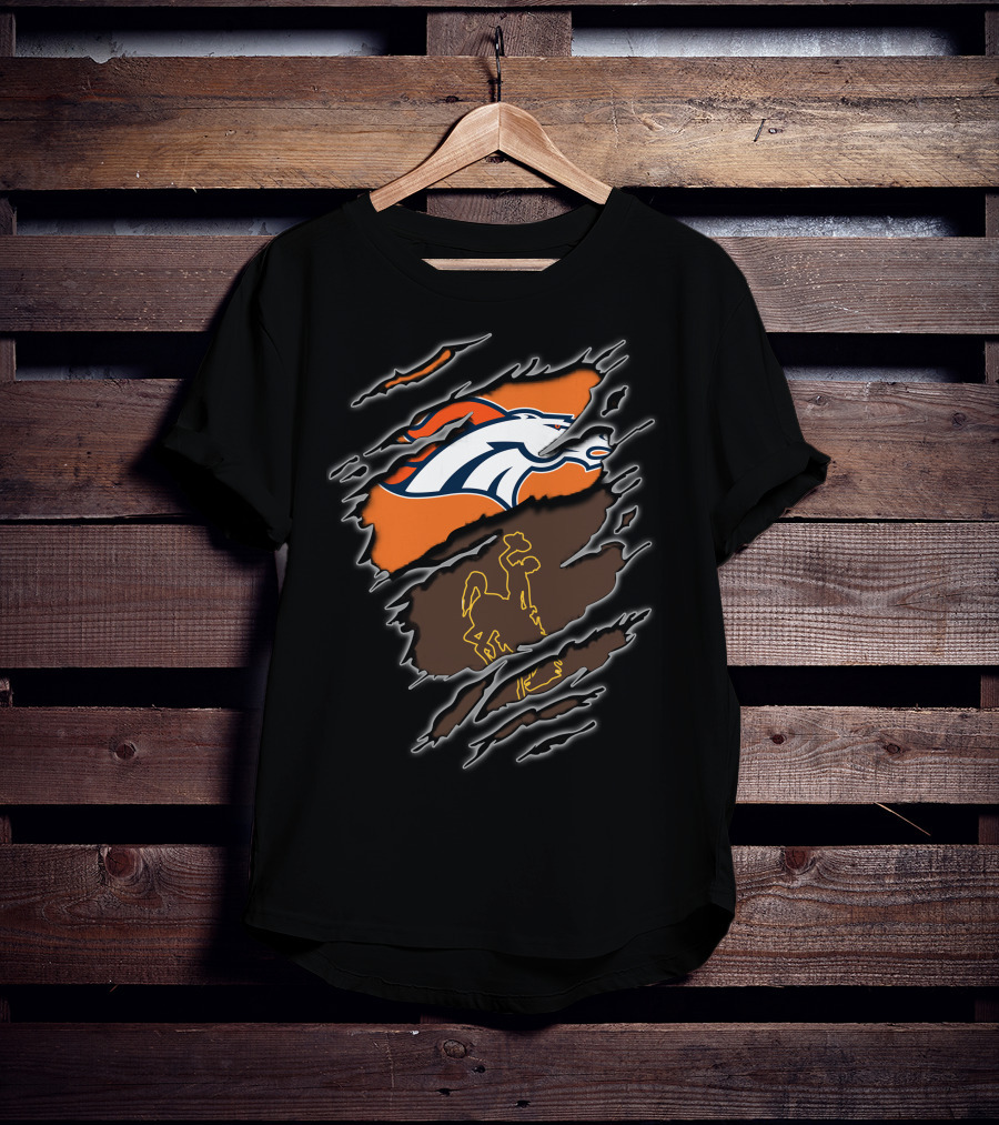 Broncos Wyoming Horse Logo With Cowboy And Horse Elements T-Shirt