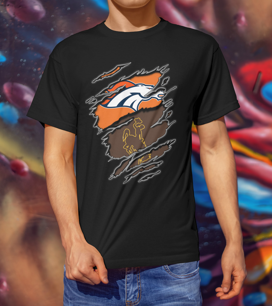 Broncos Wyoming Horse Logo With Cowboy And Horse Elements T-Shirt