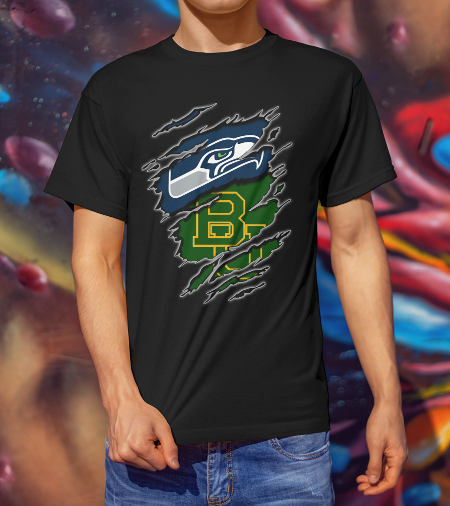 Seahawks Baylor Green And Blue Logo Fusion T-Shirt