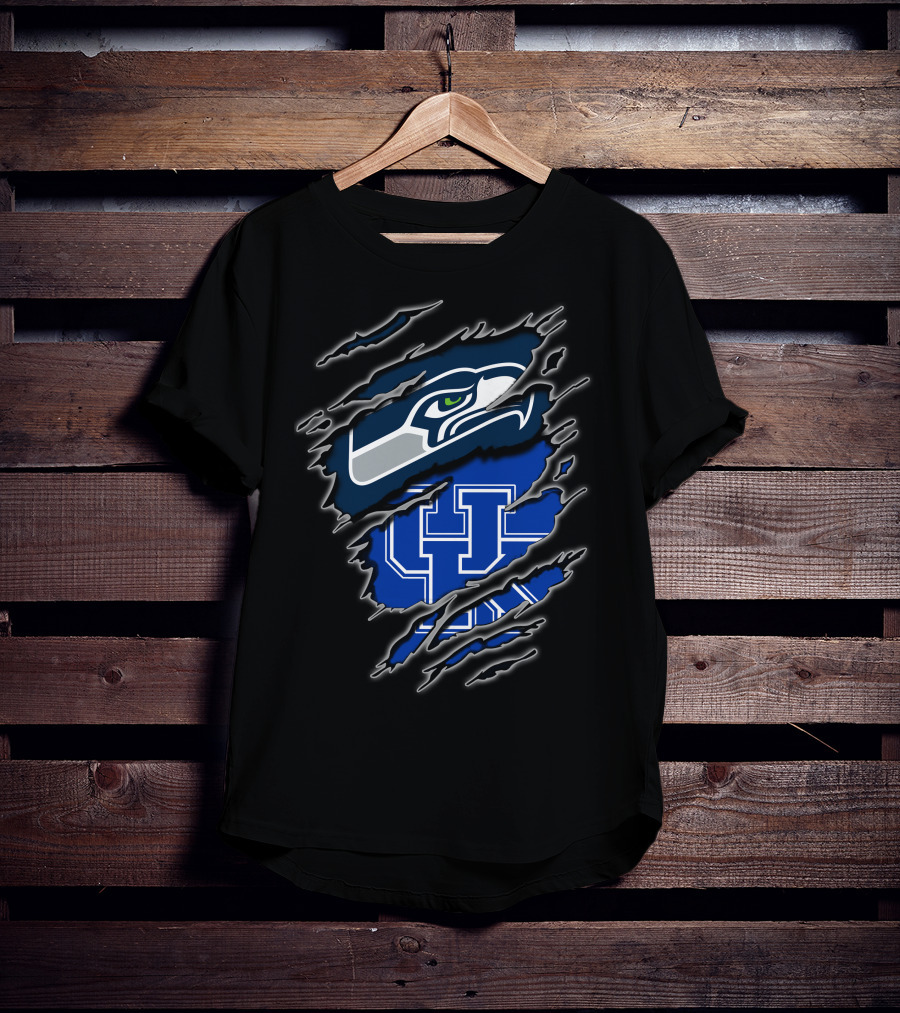 Seahawks Uk Blue Claw Mark Logo Ripped Effect T-Shirt