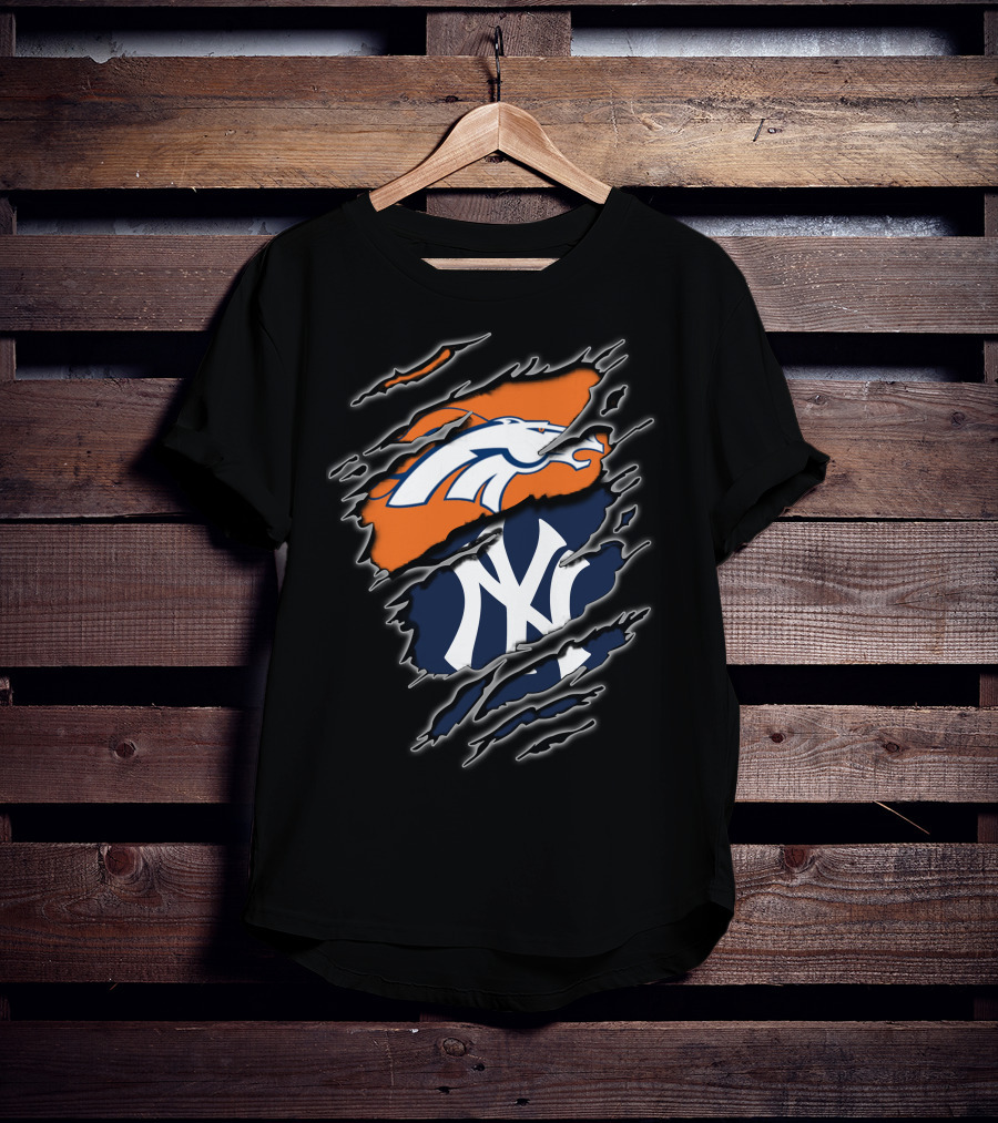 Broncos Yankees Logos Fusion Iconic Rip T-Shirt