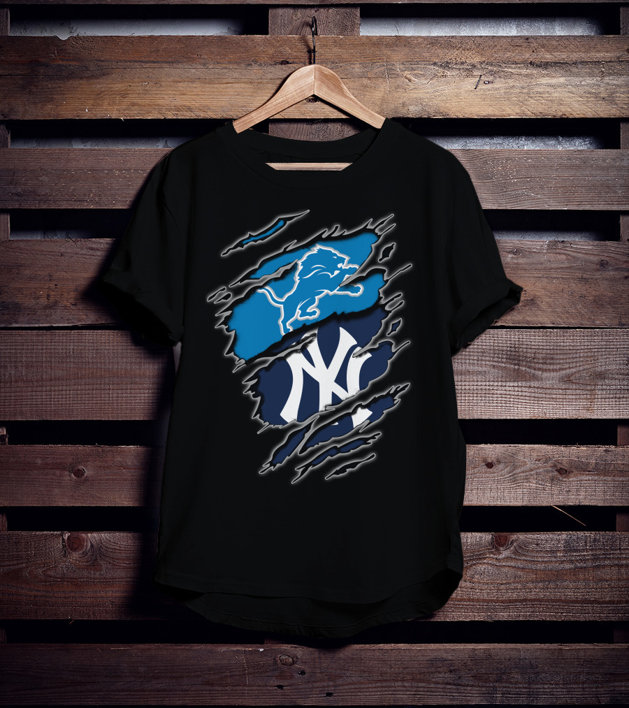 Detroit Lions New York Yankees Claw Rip T-Shirt