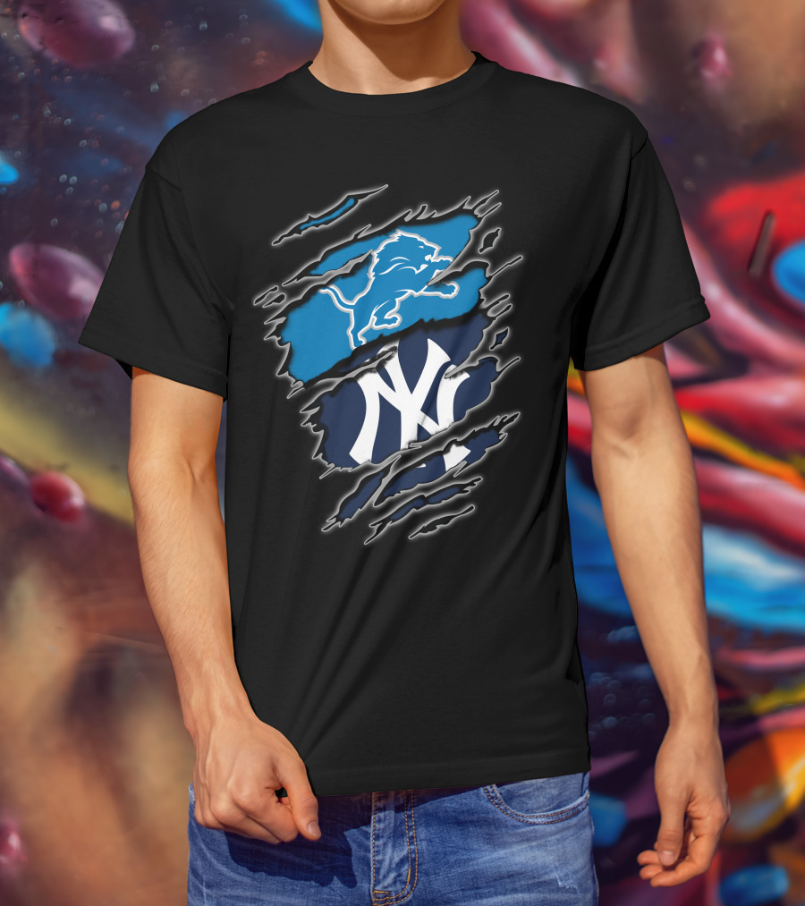 Detroit Lions New York Yankees Claw Rip T-Shirt