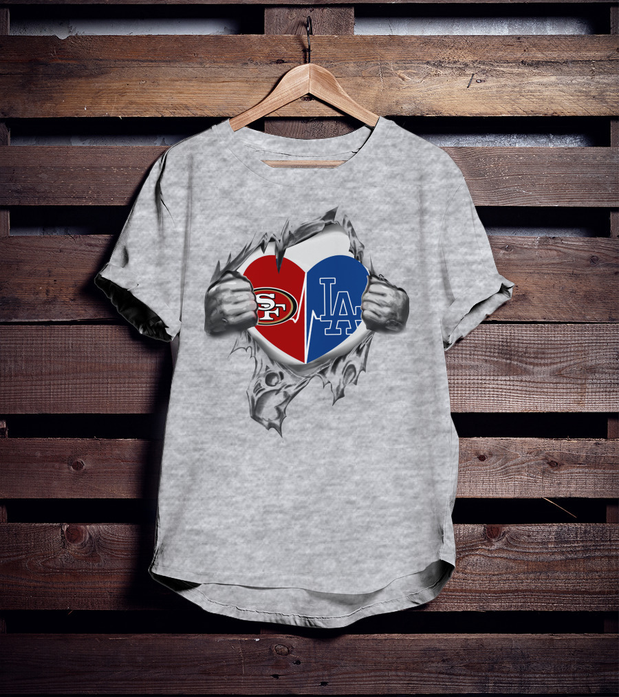 49ers La Dodgers Heart Logo Peeling T-Shirt