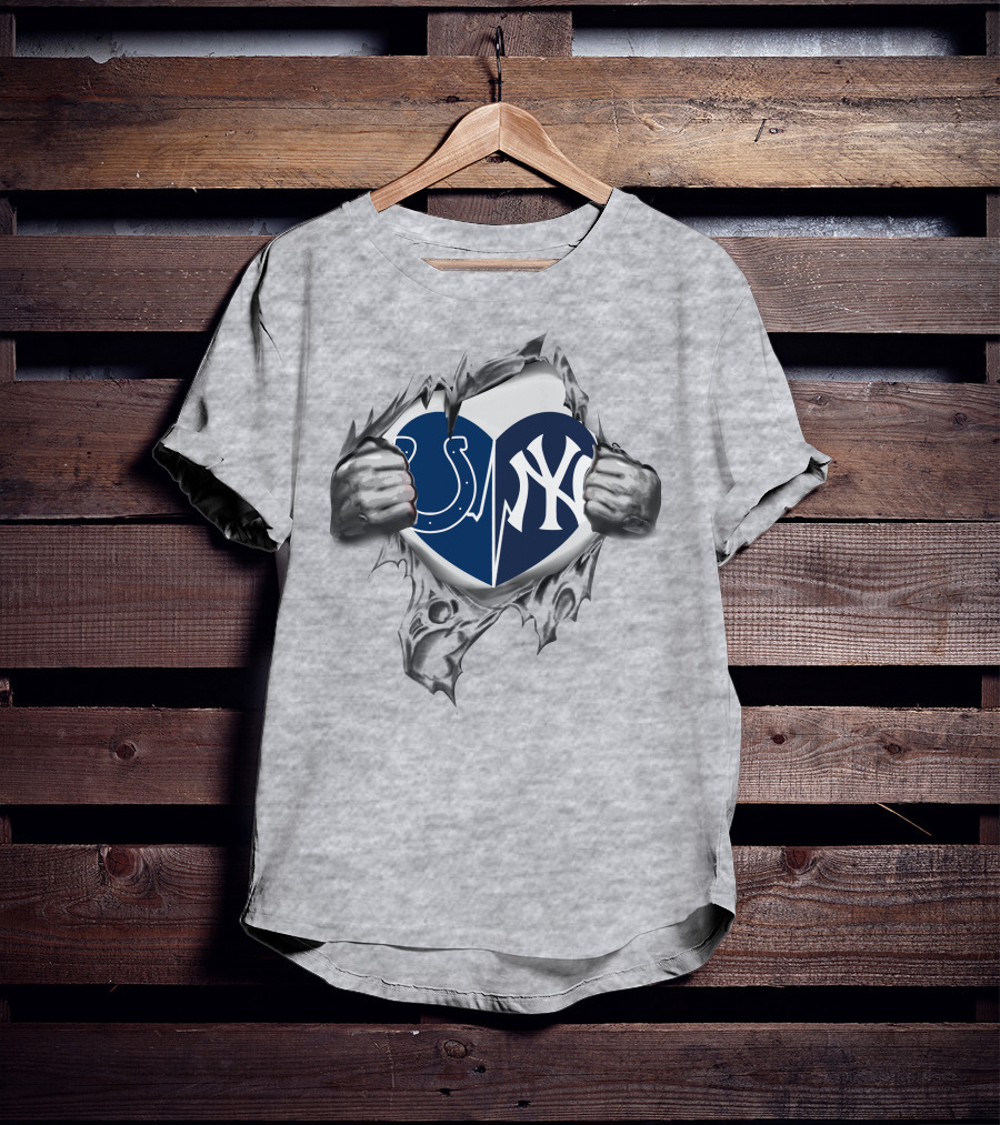 Colts Yankees Heart Split With Torn Chest T-Shirt