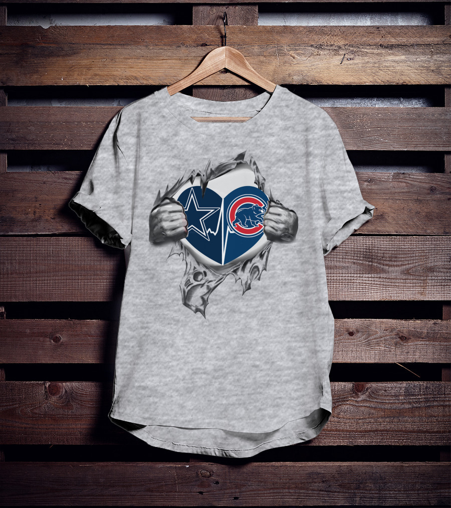 Dallas Cowboys Chicago Cubs Heart Logo Peeling Effect T-Shirt