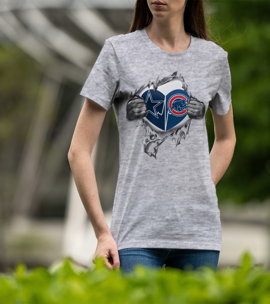 Dallas Cowboys Chicago Cubs Heart Logo Peeling Effect T-Shirt