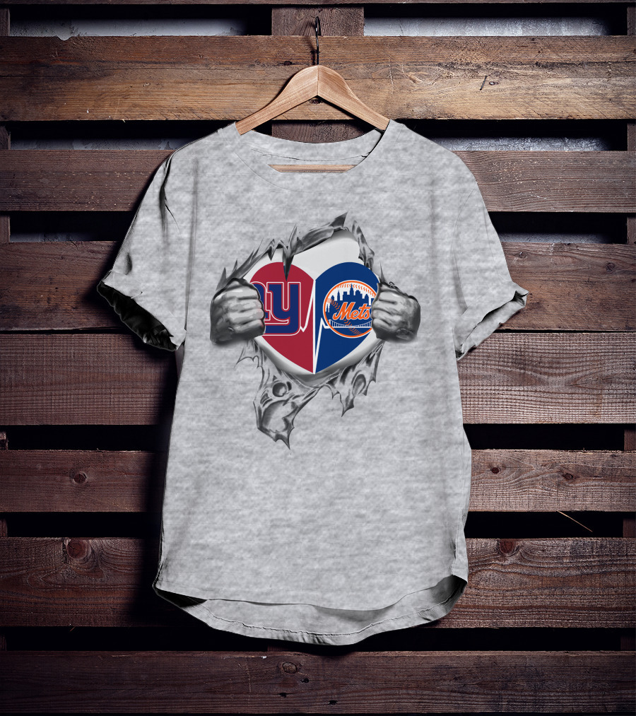 New York Giants Football And New York Mets Baseball Heart T-Shirt