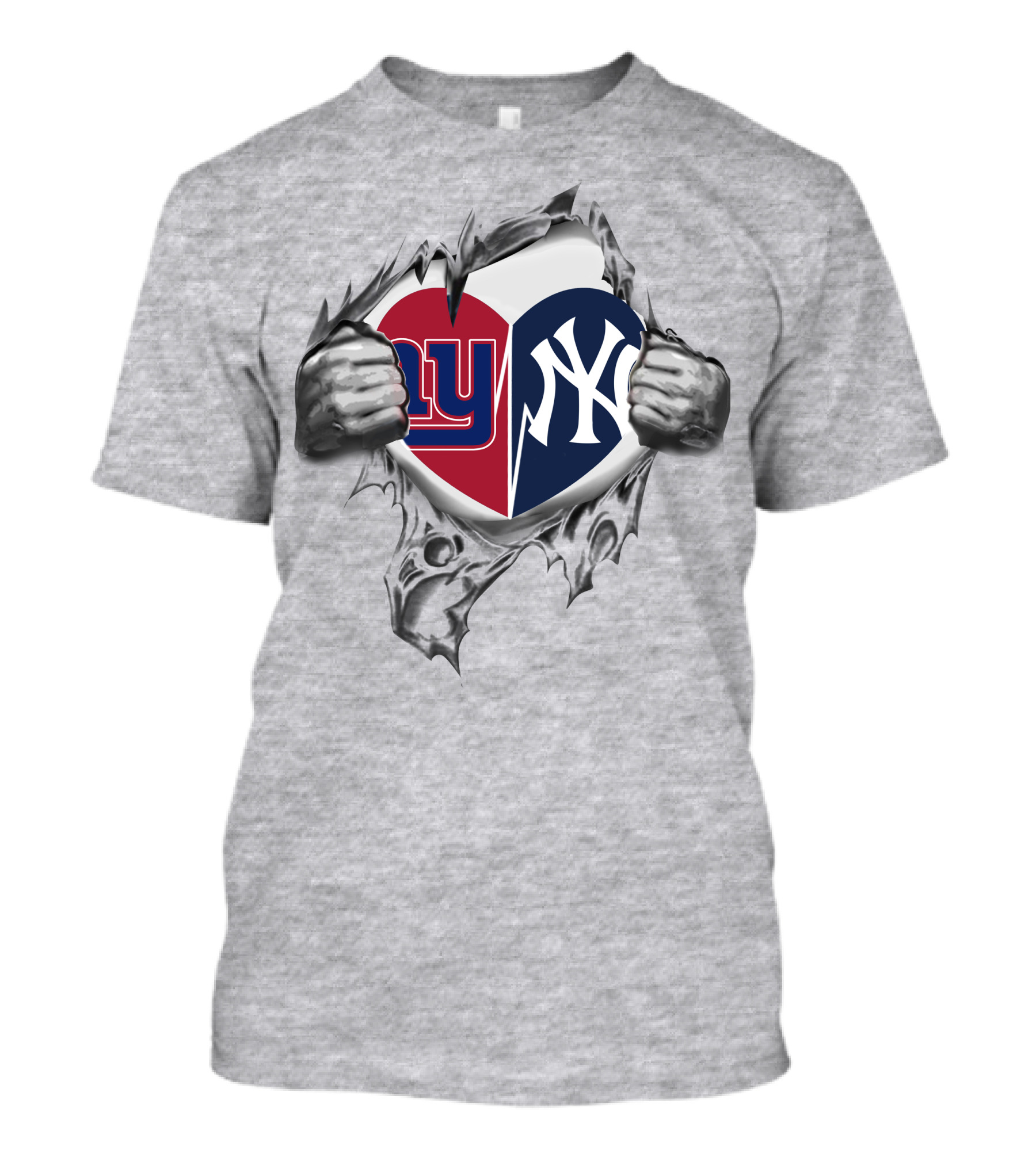 NY Giants Yankees Heart Torn Split T-Shirt