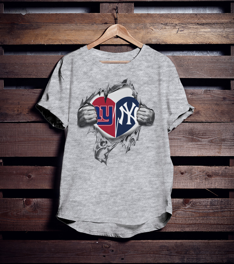 NY Giants Yankees Heart Torn Split T-Shirt