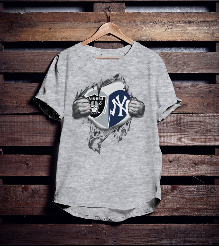 Raiders Yankees Logo Heart Tear T-Shirt
