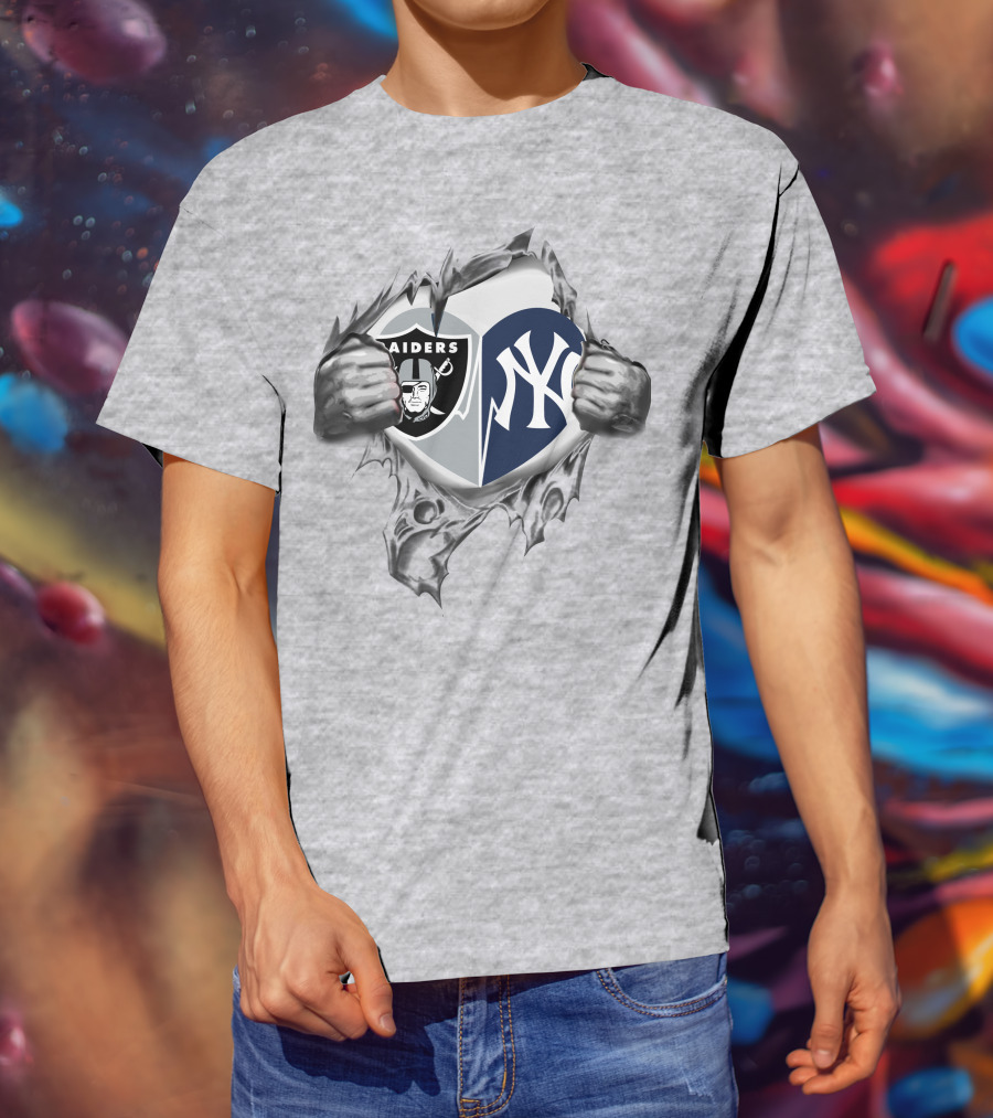 Raiders Yankees Logo Heart Tear T-Shirt