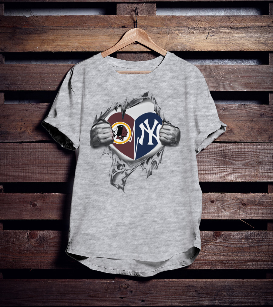 Washington Redskins And New York Yankees Heart T-Shirt