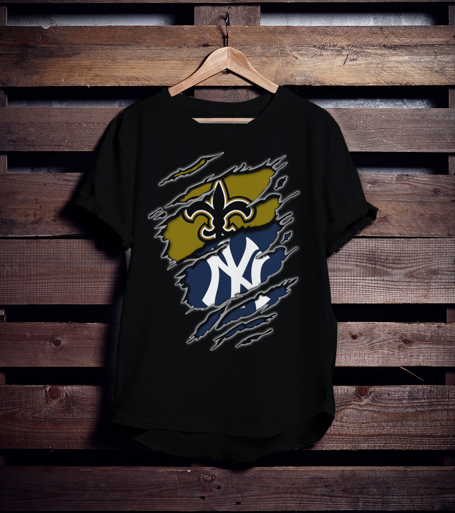 Saints Yankees Logo Scratch Football Baseball Crossover T-Shirt