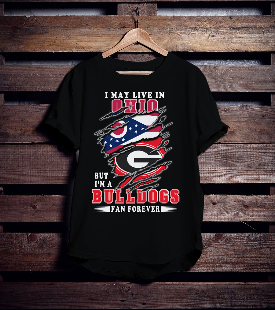 Ohio Bulldogs Fan Forever Georgia Bulldogs Logo And Ohio State Flag T-Shirt