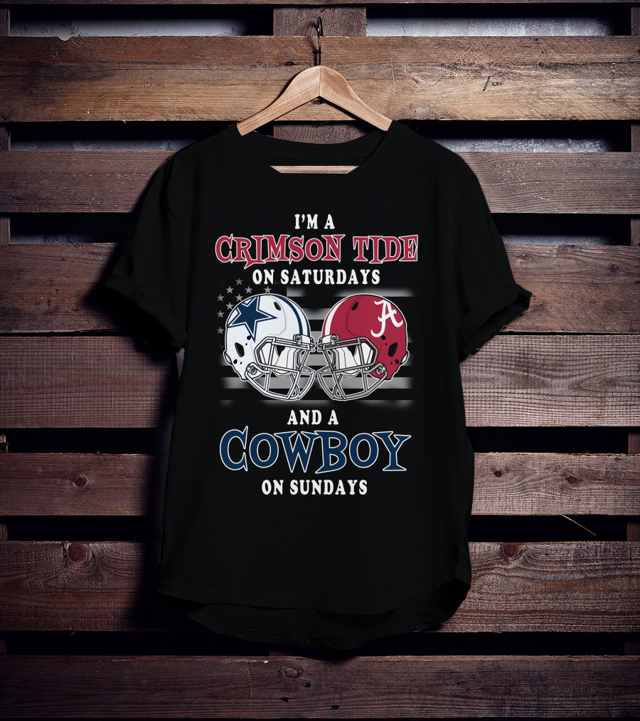 Crimson Tide On Saturdays Cowboy On Sundays Football Helmets T-Shirt